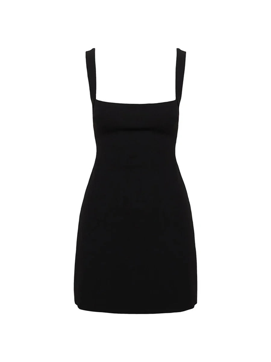 Mini Dresses- Cocktail Square Neck LBD - Little Black Dress- - Pekosa Women Fashion