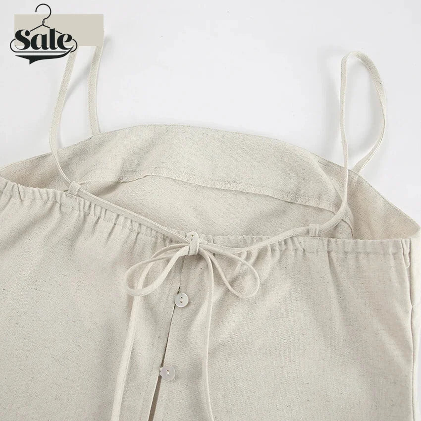 Women's Cotton Linen Cami Dress with Utility Pockets