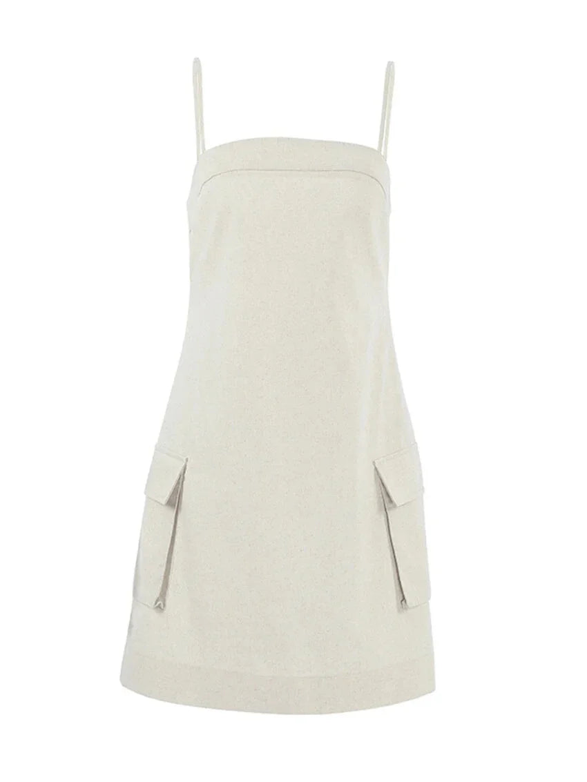 Women's Cotton Linen Cami Dress with Utility Pockets