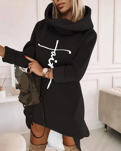 Mini Dresses - Cozy Cowl Neck Hoodie Mini Dress - Perfect for Chilly Days