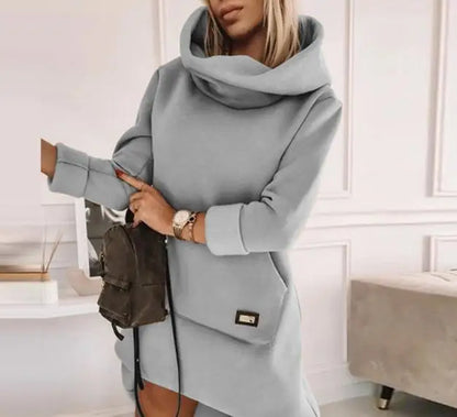 Mini Dresses - Cozy Cowl Neck Hoodie Mini Dress - Perfect for Chilly Days