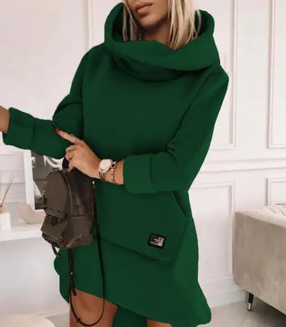 Mini Dresses - Cozy Cowl Neck Hoodie Mini Dress - Perfect for Chilly Days