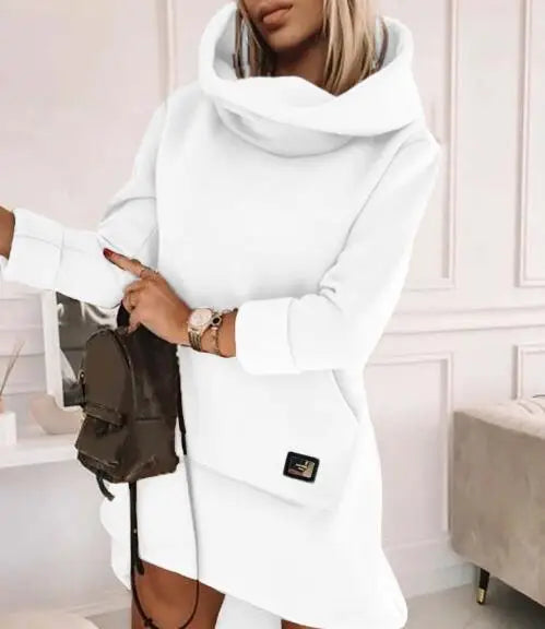 Mini Dresses - Cozy Cowl Neck Hoodie Mini Dress - Perfect for Chilly Days