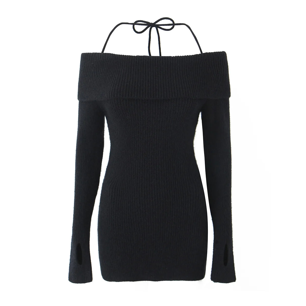 Mini Dresses- Cozy Knit Off-Shoulder Dress for Fall & Winter