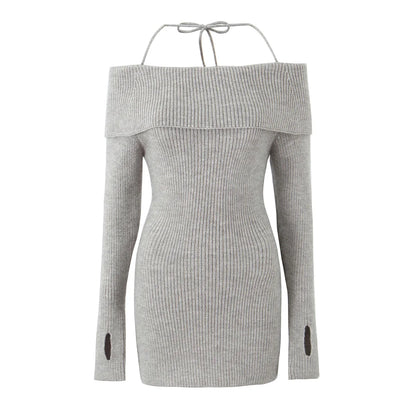 Mini Dresses- Cozy Knit Off-Shoulder Dress for Fall & Winter