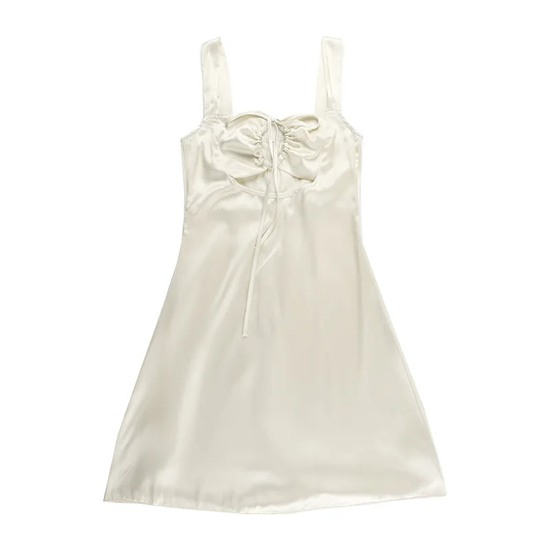 Mini Dresses- Cocktail Elegant Cream A-Line Mini Dress- - Pekosa Women Fashion