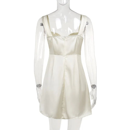 Mini Dresses- Cocktail Elegant Cream A-Line Mini Dress- - Pekosa Women Fashion