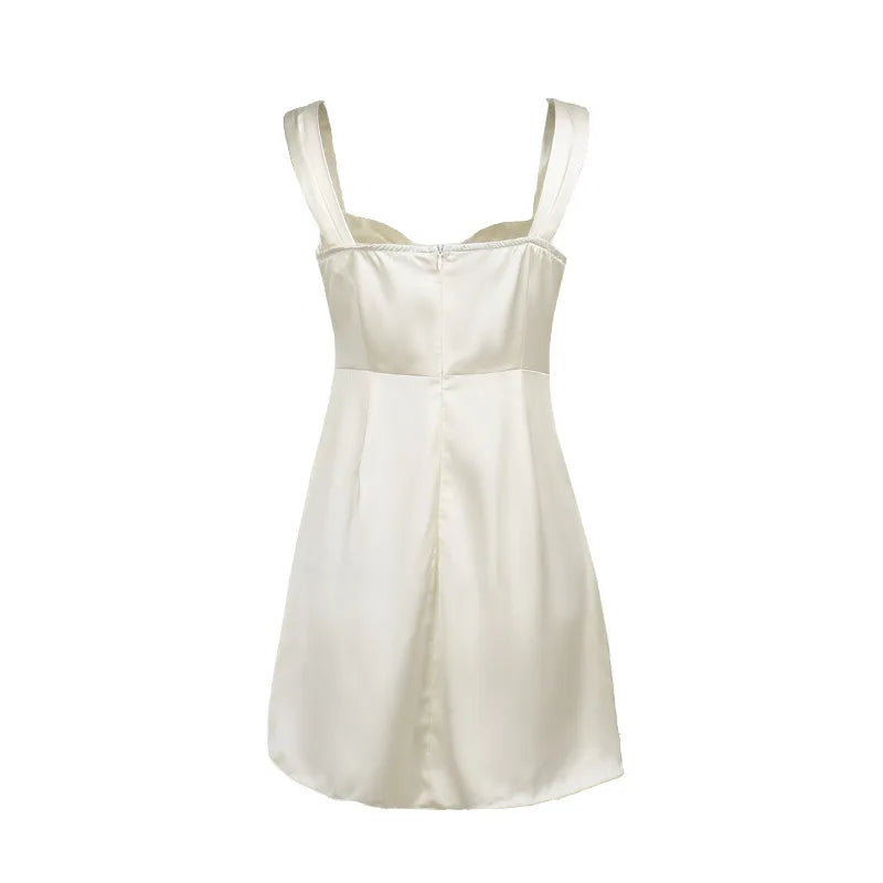 Mini Dresses- Cocktail Elegant Cream A-Line Mini Dress- - Pekosa Women Fashion