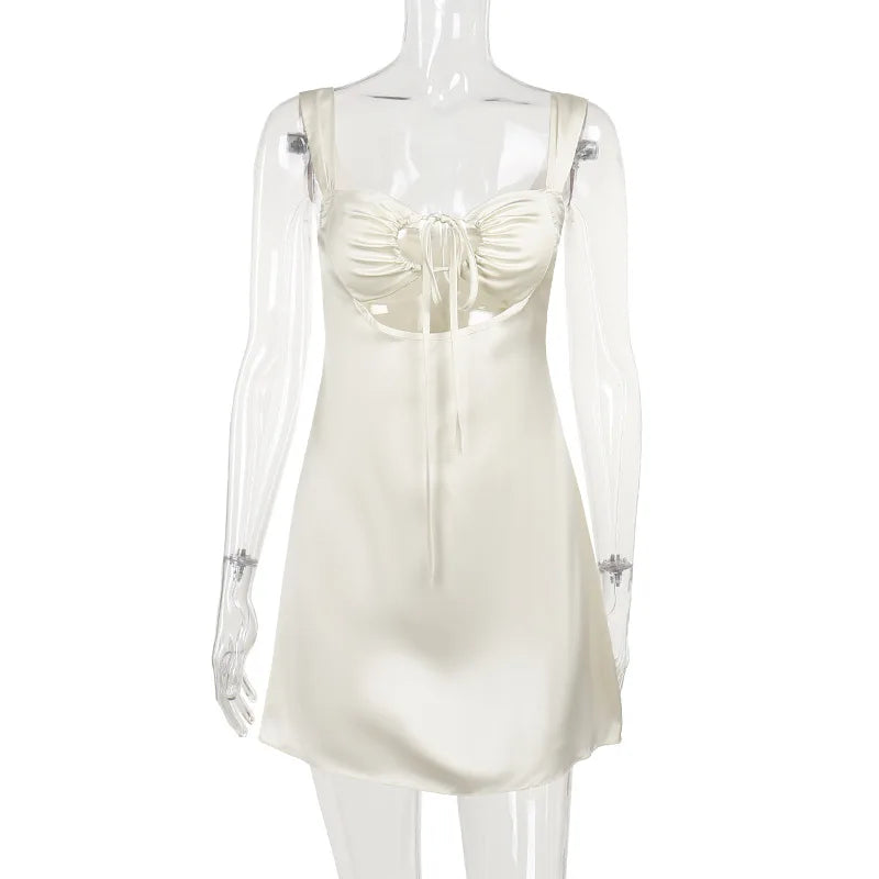 Mini Dresses- Cocktail Elegant Cream A-Line Mini Dress- - Pekosa Women Fashion