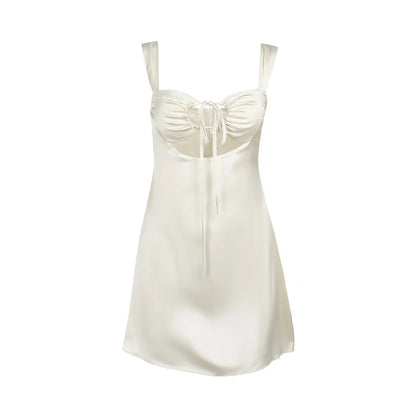 Mini Dresses- Cocktail Elegant Cream A-Line Mini Dress- - Pekosa Women Fashion