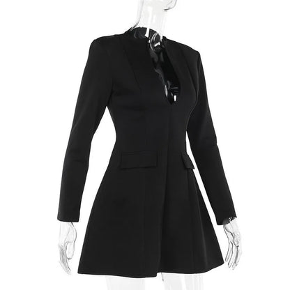 Elegant Deep V-Neck Blazer Dress for Business