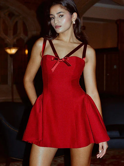 Mini Dresses - Elegant Little Red Drop Waist Dress