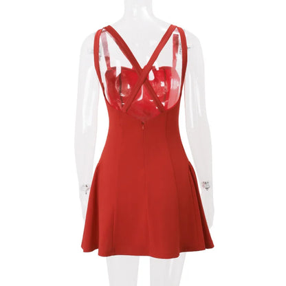 Mini Dresses - Elegant Little Red Drop Waist Dress