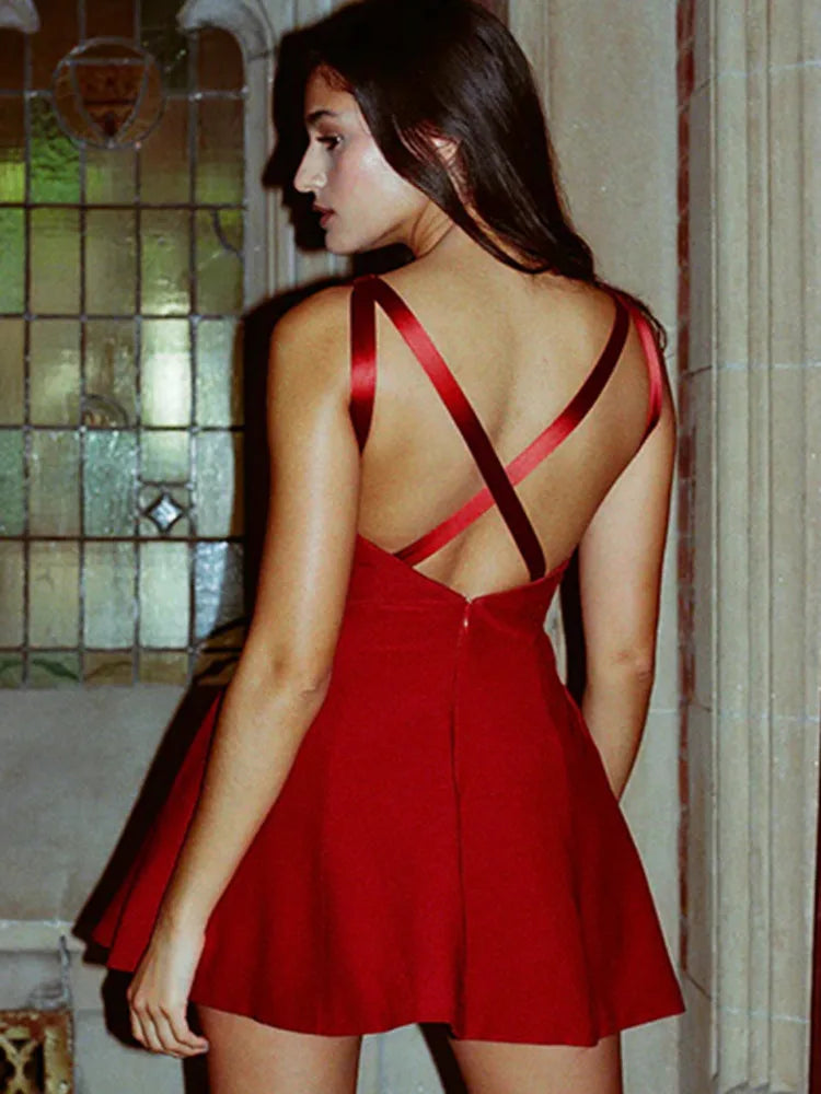 Mini Dresses - Elegant Little Red Drop Waist Dress