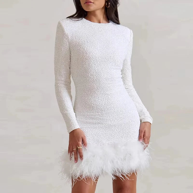 Mini Dresses - Elegant Sequin Mini Dress with Playful Ruffles