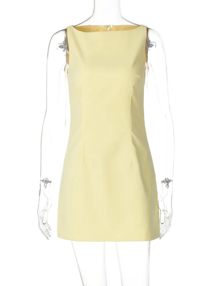 Mini Dresses- Elegant Sleek Yellow Mini Sheath Dress- - Pekosa Women Fashion