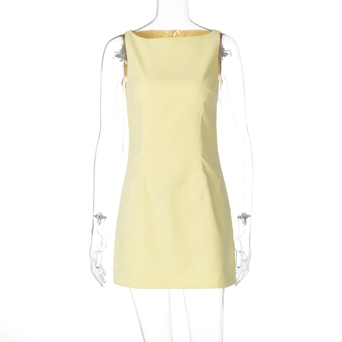 Mini Dresses- Elegant Sleek Yellow Mini Sheath Dress- Yellow- Pekosa Women Fashion