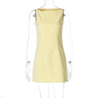 Mini Dresses- Elegant Sleek Yellow Mini Sheath Dress- Yellow- Pekosa Women Fashion