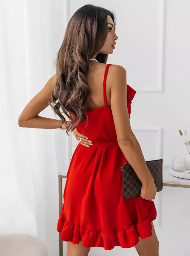 Mini Dresses - Elegant V-Neck Wrap Mini Dress – Feminine and Flirty