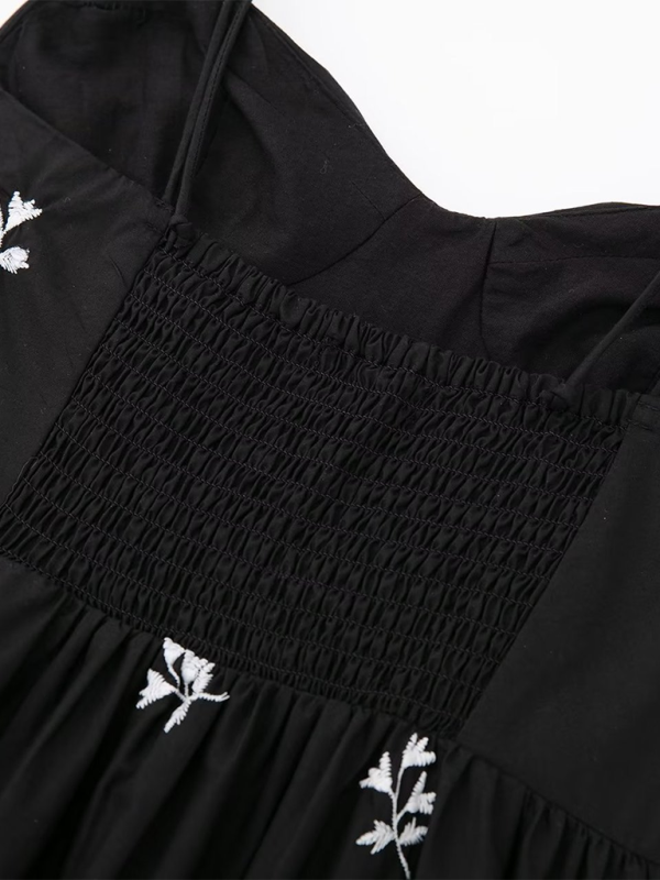 Mini Dresses - Embroidered Black Mini Dress for Outdoor Events