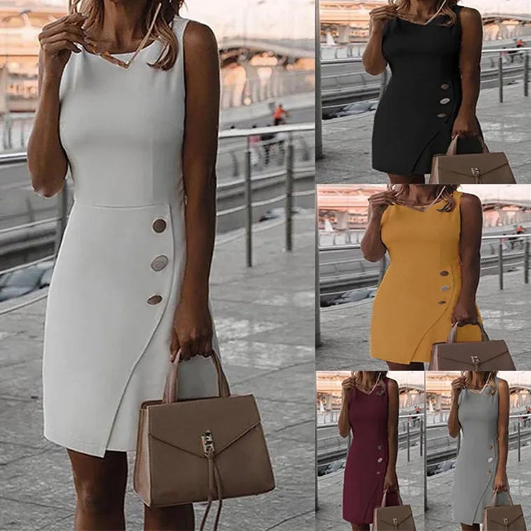 Mini Dresses - Exec Fashion O Neck Sleeveless Short Midi Dress