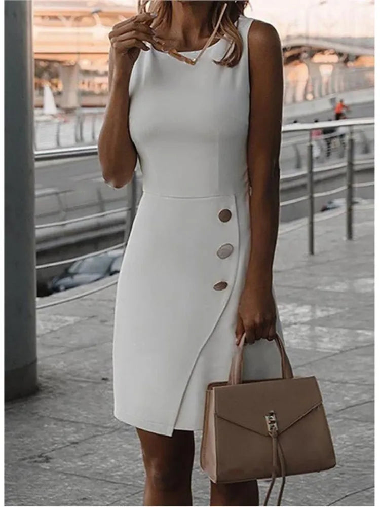 Mini Dresses - Exec Fashion O Neck Sleeveless Short Midi Dress