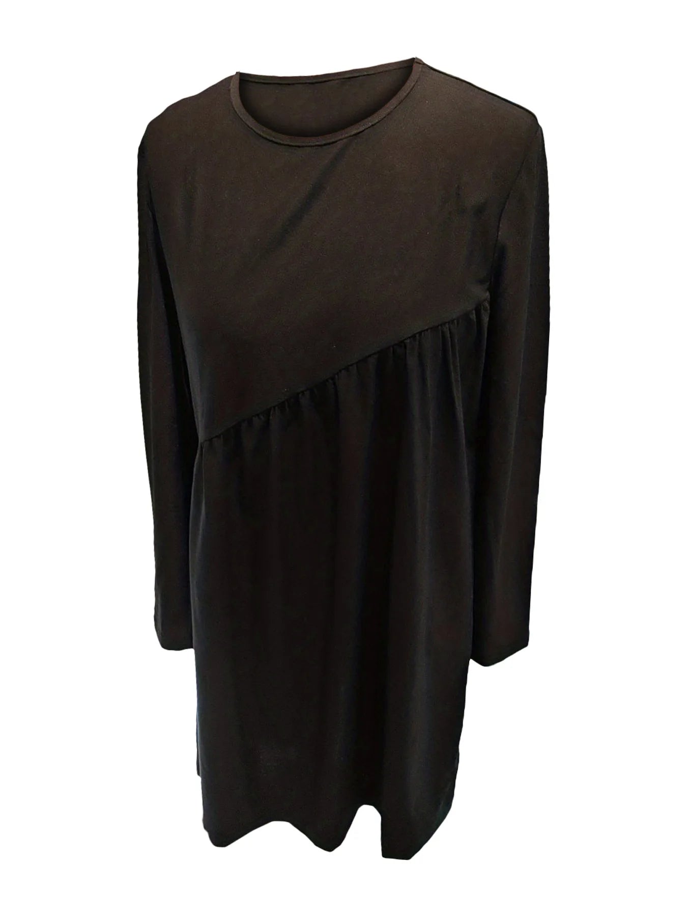 Mini Dresses - Fall Draped Black Mini Dress Long Sleeve