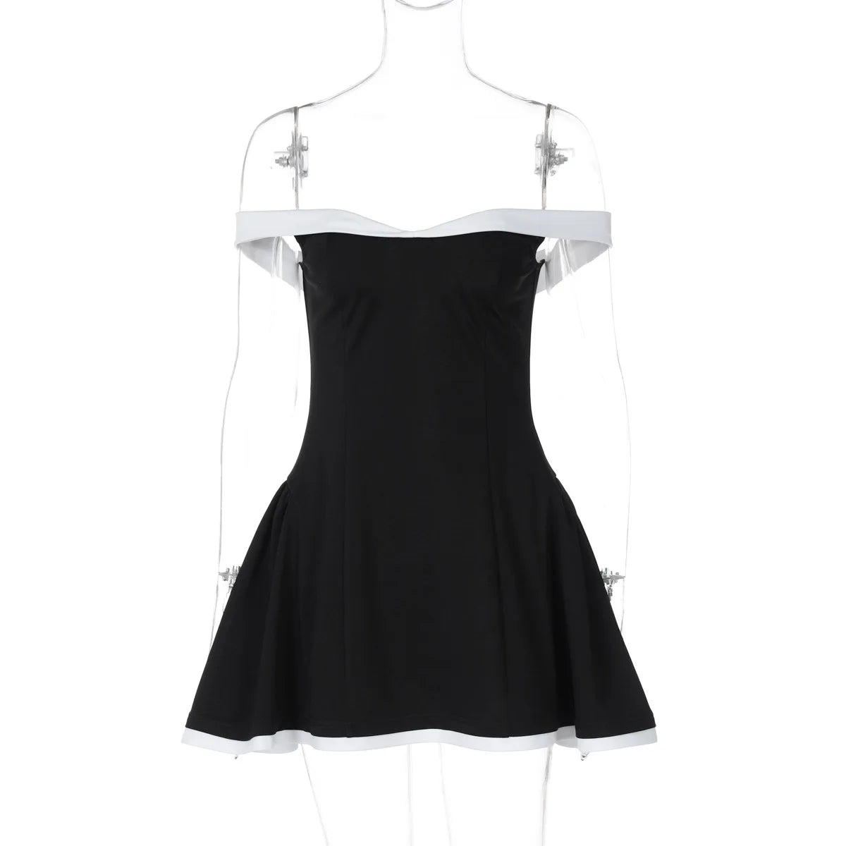 Mini Dresses - Fit & Flare Mini Dress with Contrast Piping