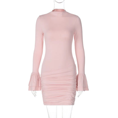 Mini Dresses - Flirty Ruffled Hem Bodycon Dress – Brunch to Evening Style