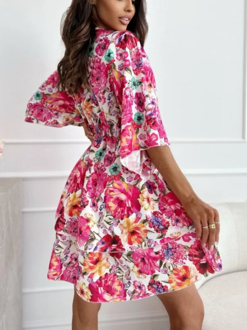 Floral A-Line Dress with Kimono Sleeves