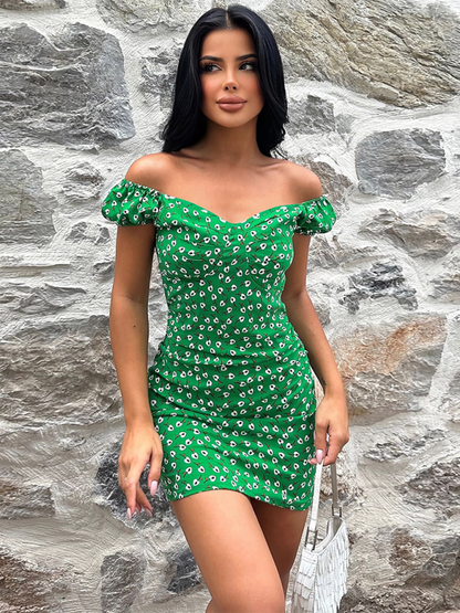 Floral Sweetheart Off-Shoulder Sheath Mini Dress