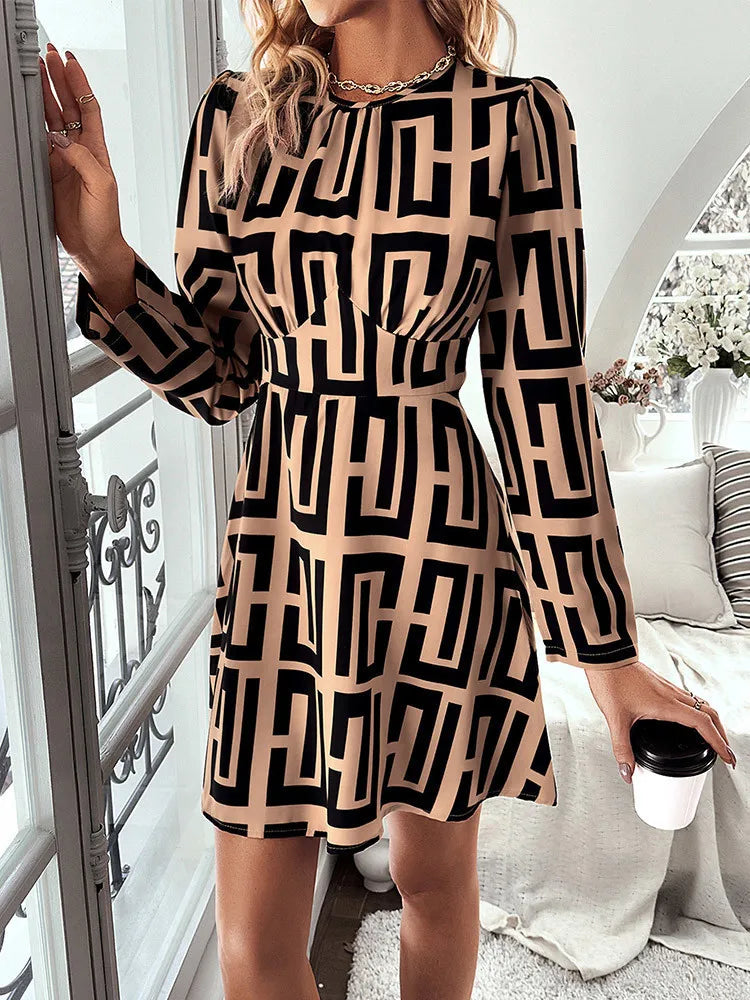 Mini Dresses - Geometric Print A-Line Mini Dress – Casual Chic