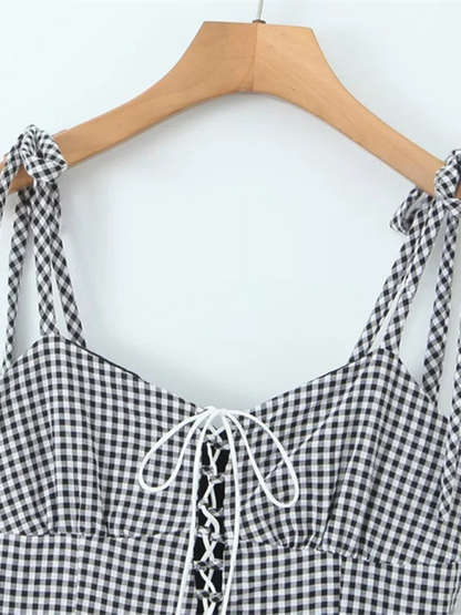 Mini Dresses - Gingham Vintage-Inspired Mini Dress