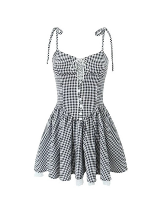 Mini Dresses - Gingham Vintage-Inspired Mini Dress