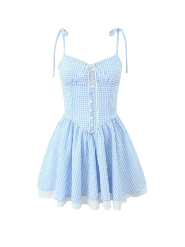 Mini Dresses - Gingham Vintage-Inspired Mini Dress