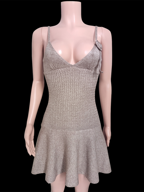 Mini Dresses- Knitting Cami Flared Mini Dress for Outdoor Events- - Pekosa Women Fashion