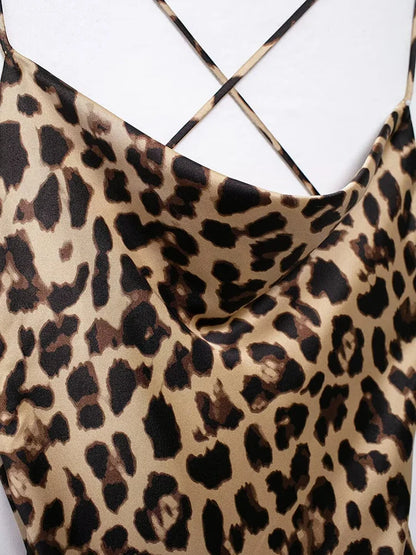 Mini Dresses- Leopard Print Cowl Neck Cocktail Dress- - Chuzko Women Clothing