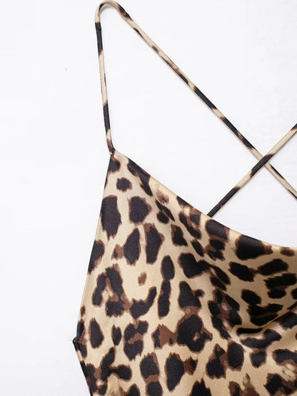 Mini Dresses- Leopard Print Cowl Neck Cocktail Dress- - Chuzko Women Clothing