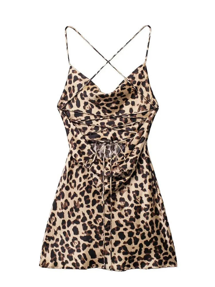 Mini Dresses- Leopard Print Cowl Neck Cocktail Dress- - Chuzko Women Clothing