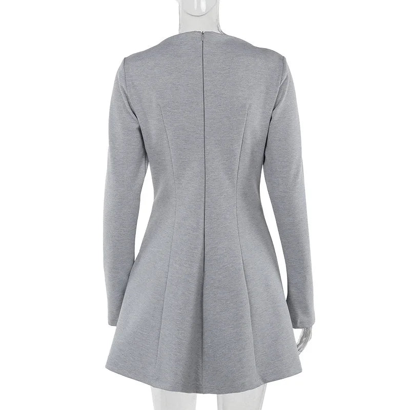 Mini Dresses - Long Sleeve High Waist Casual Mini Dress