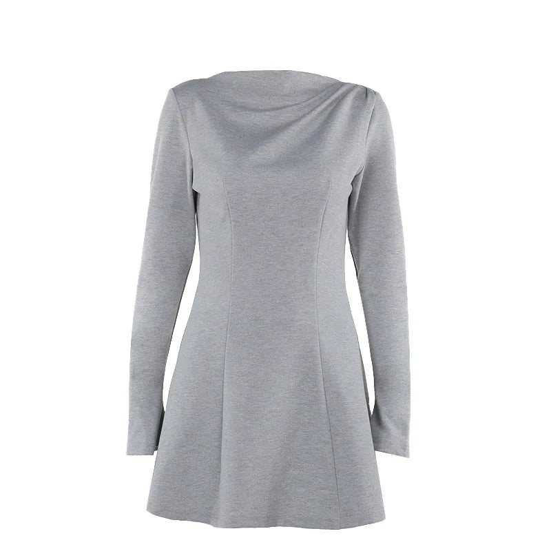 Mini Dresses - Long Sleeve High Waist Casual Mini Dress