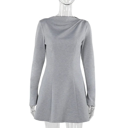 Mini Dresses - Long Sleeve High Waist Casual Mini Dress