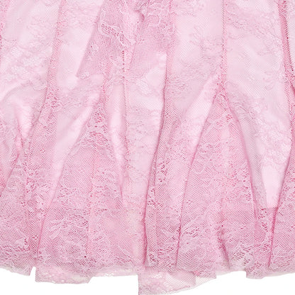 Mini Dresses - Pink Petal Lace Skater Dress