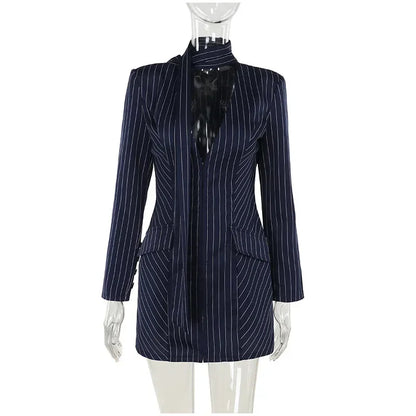 Mini Dresses - Pinstriped Plunging Blazer-Inspired Mini Dress for Parties 🎉👗