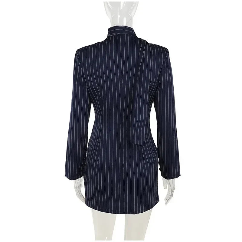 Mini Dresses - Pinstriped Plunging Blazer-Inspired Mini Dress for Parties 🎉👗