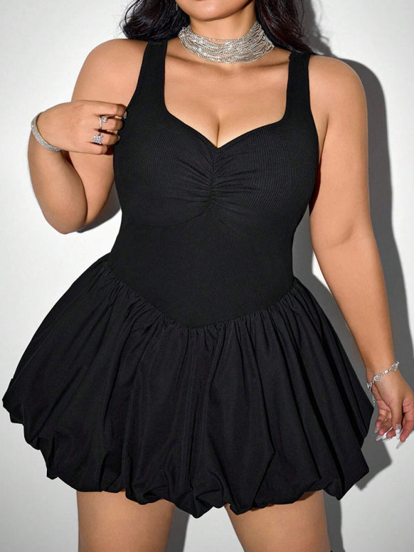 Mini Dresses - Black Fit-and-Flare Mini Dress with Balloon Skirt