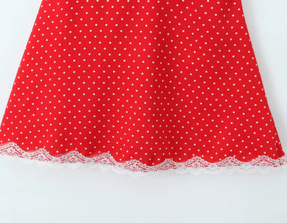 Mini Dresses - Polka Dot Backless Halter Dress with Lace Trim