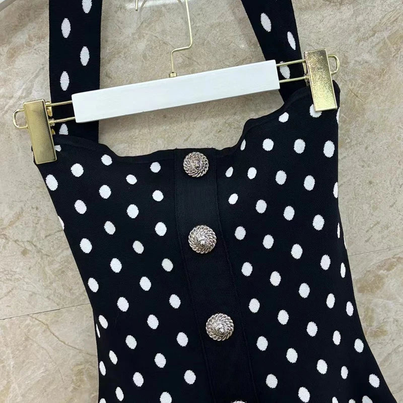 Mini-robe de cocktail ajustée et évasée Couture pour femmes à pois