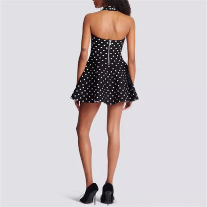 Polka Dots Damen Couture Sommer Cocktail Fit &amp; Flare Minikleid