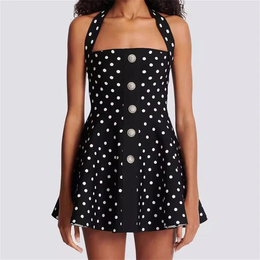 Polka Dots Women's Couture Summer Cocktail Fit & Flare Mini Dress